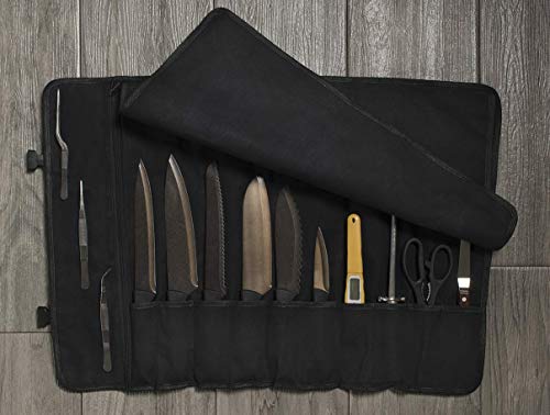 Asaya Canvas Chef Knife Roll with 10 Slots & ZipperPocket