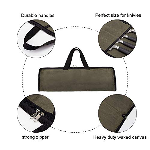 Qees Heavy Duty Knife Roll Bag - Waxed Canvas Case with 4 Slots